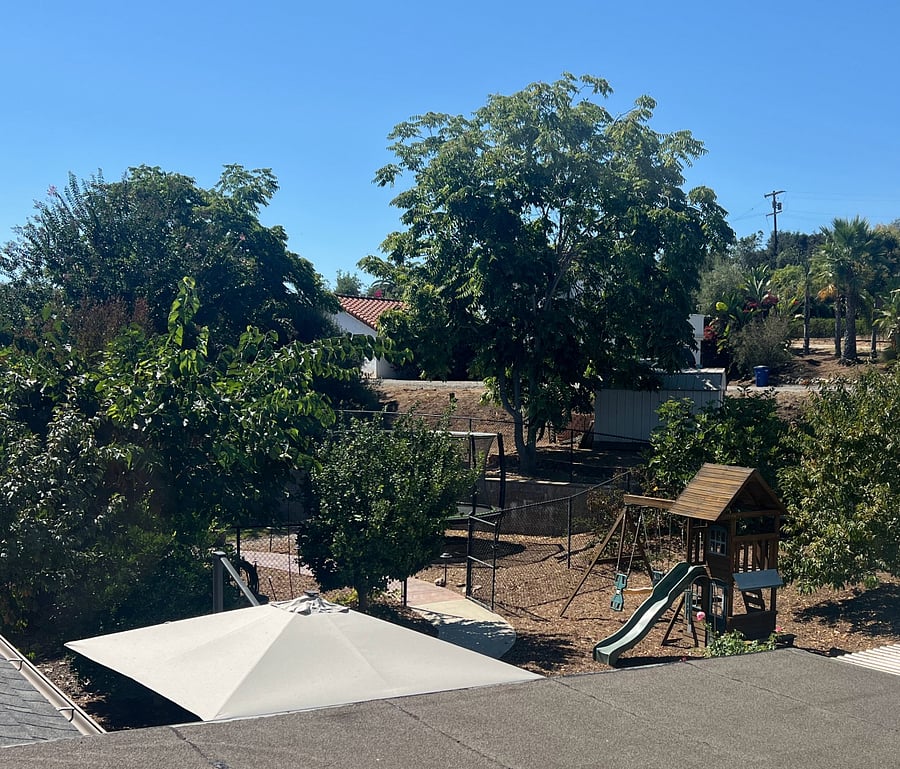 Back yard view from upstairs loft room