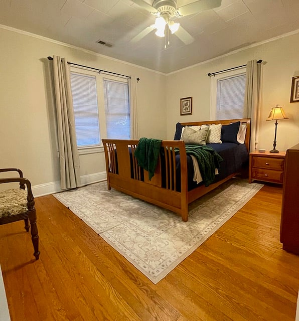 Spacious bedroom with blackout curtains