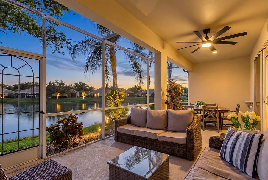 outdoor screened lanai at night