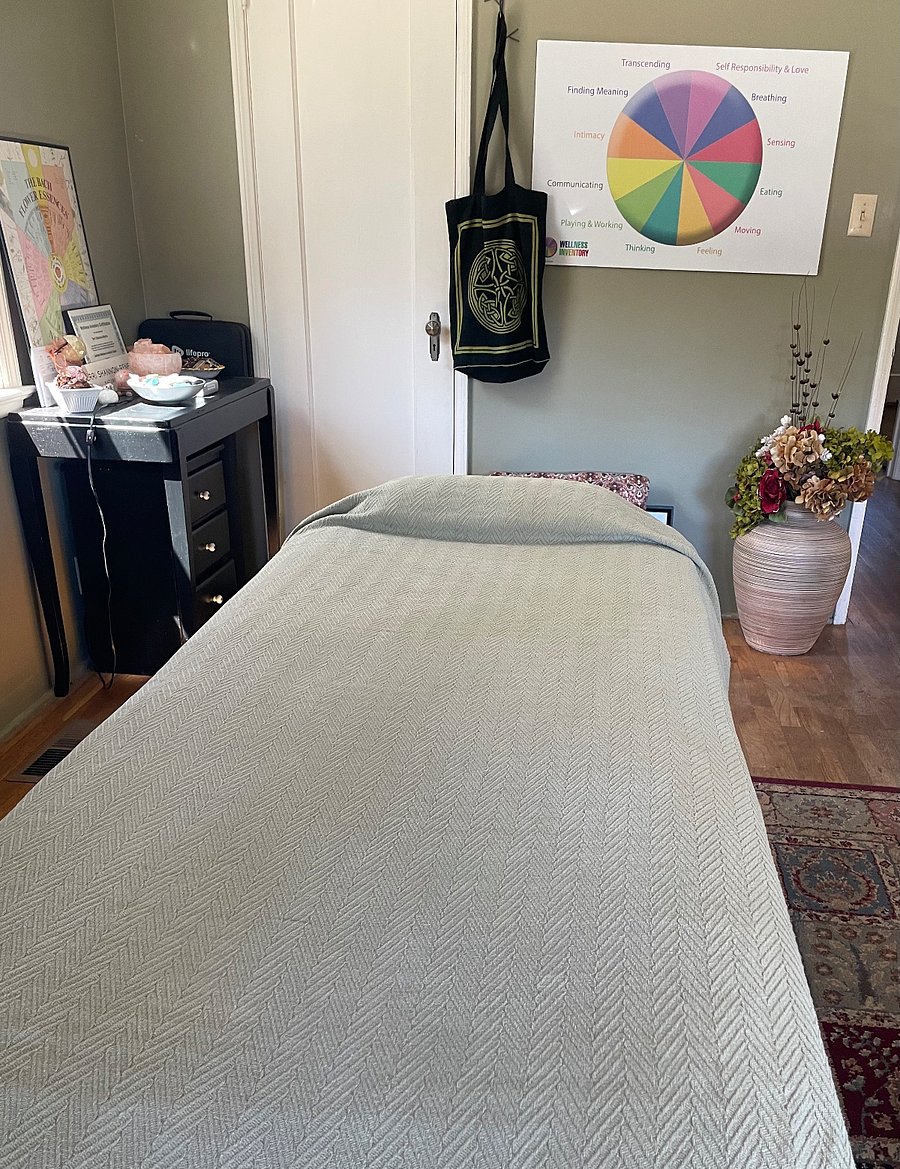 Massage Table with Amethyst Warming BioMat-Available by arrangement.