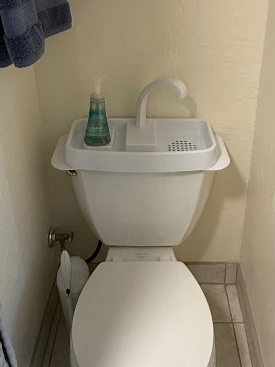 Fresh water sink to keep toilet hand washing separate.