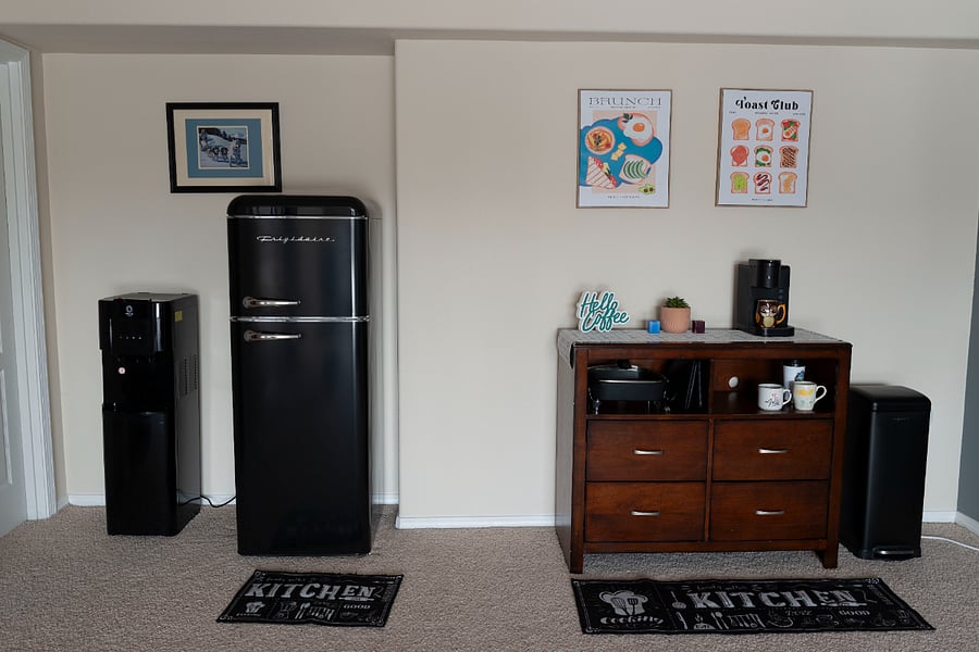 UPDATED furnishings : Hot/Cold water dispenser, hot plate, refrigerator.
