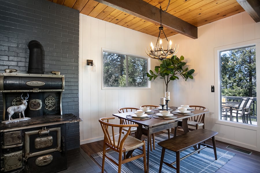 Dining room with vintage stove (non-functional)