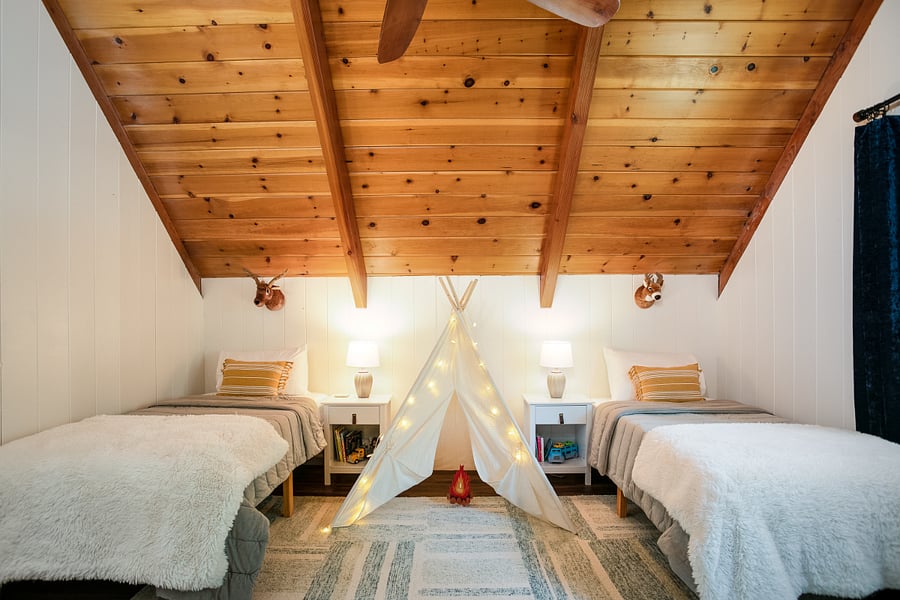 Two twin sized beds + crib indoor camping optional