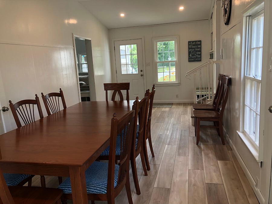 Dining room with front door