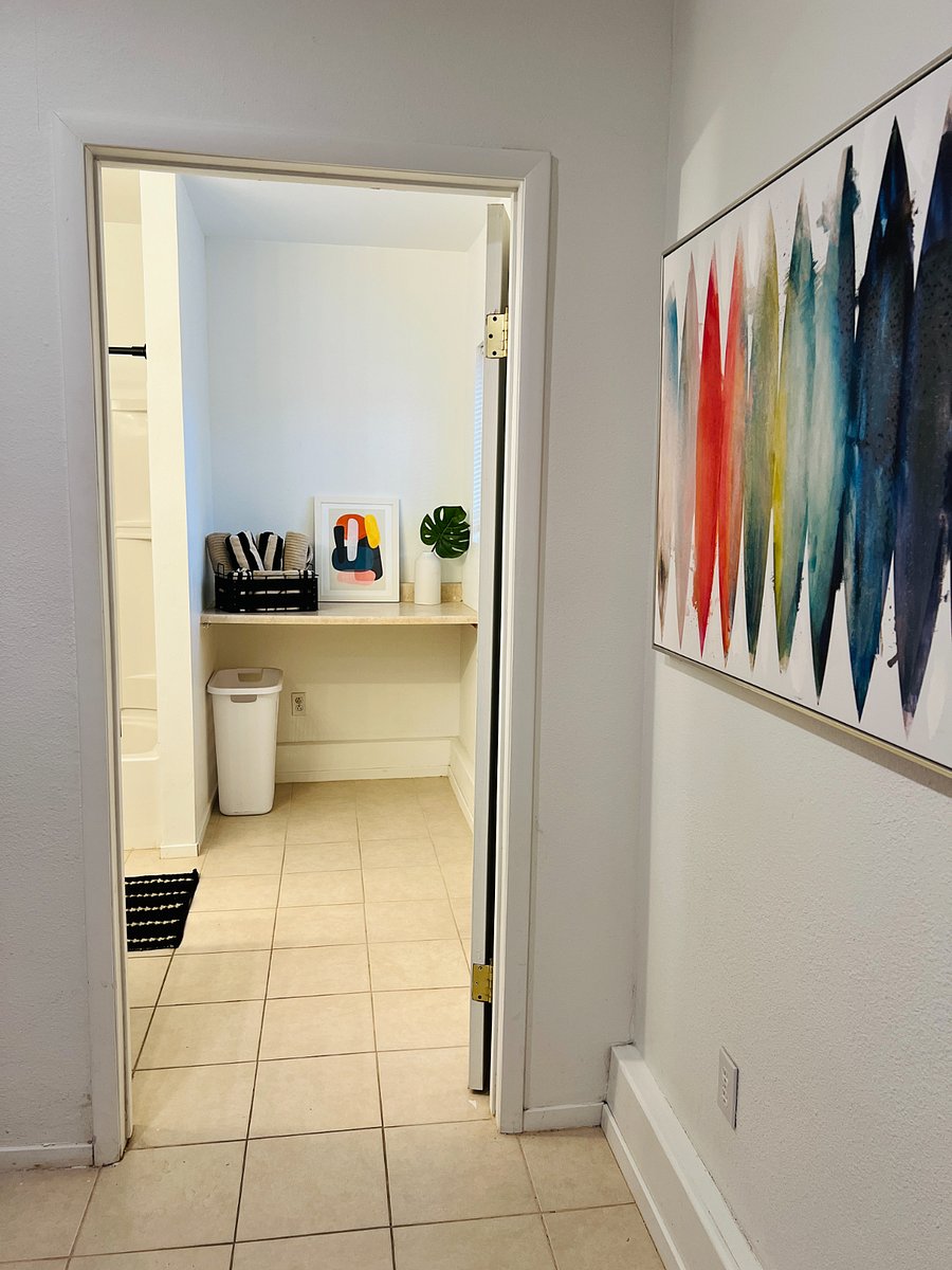 Bathroom and folding area.