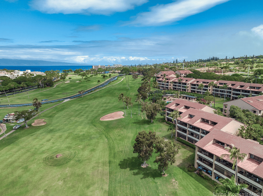 C102 is visible in the lower right corner.  You can see the turquoise green cushions and furniture.  In later photos you can see how close it is to the beach and all the resorts with great restaurants and shopping.