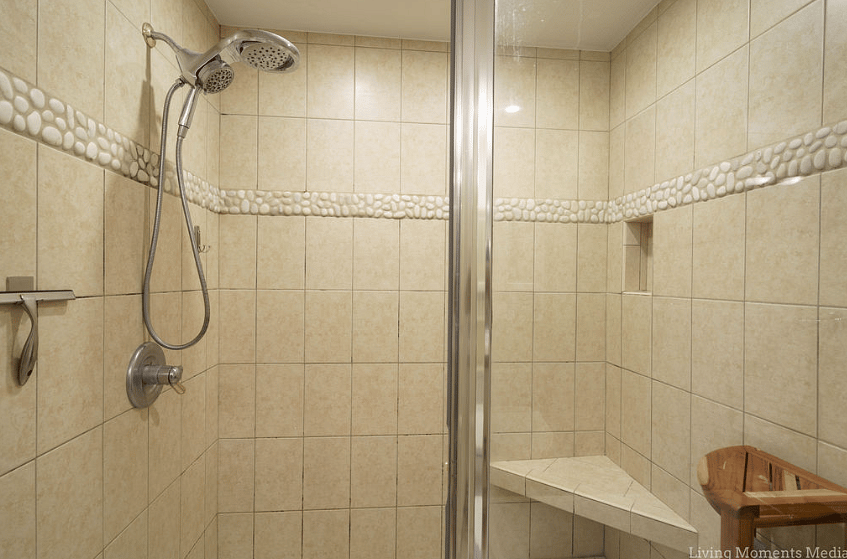 This is the guest bathroom shower.  The master bath shower is similar but substantially larger with a larger seating area.