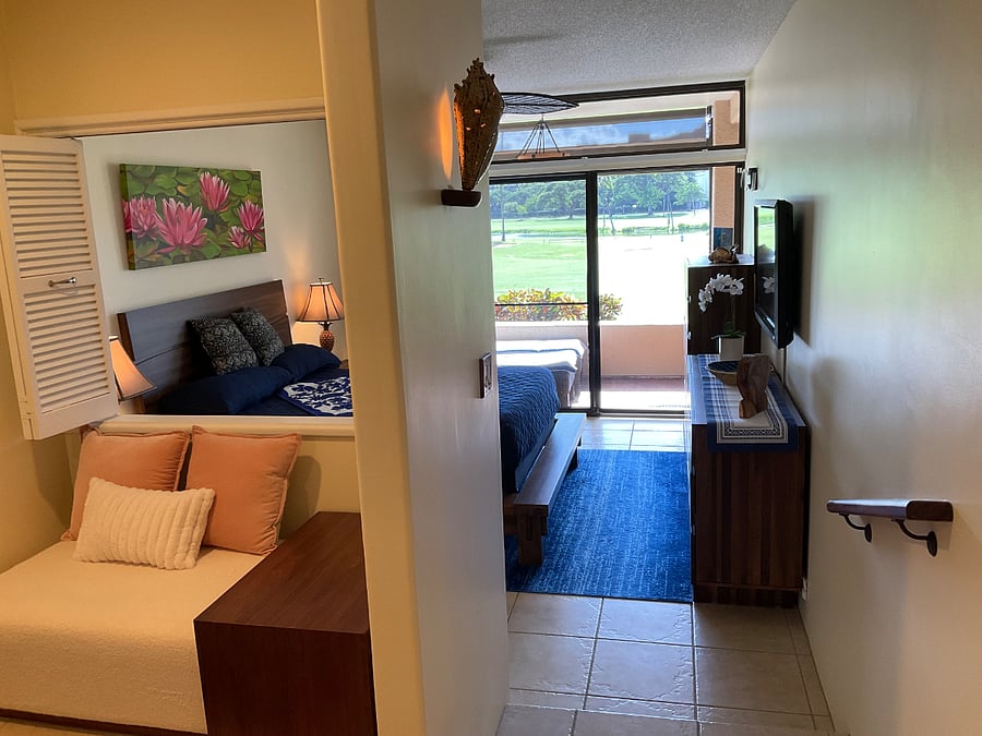 The attached dressing area has a large closet and is roomy enough to add a pack and play or twin air mattress if you need one.