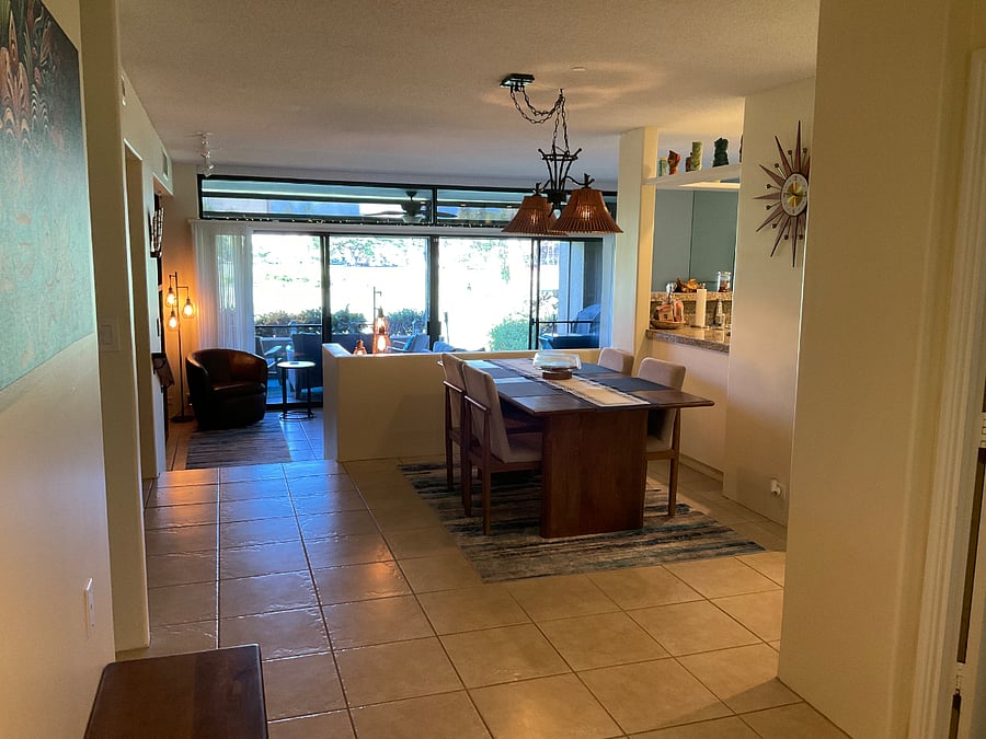 I took this photo standing in the entryway.  The main bedroom is on the left down the hallway while the second bedroom is directly to the right.  It makes the rooms very private from each other.  