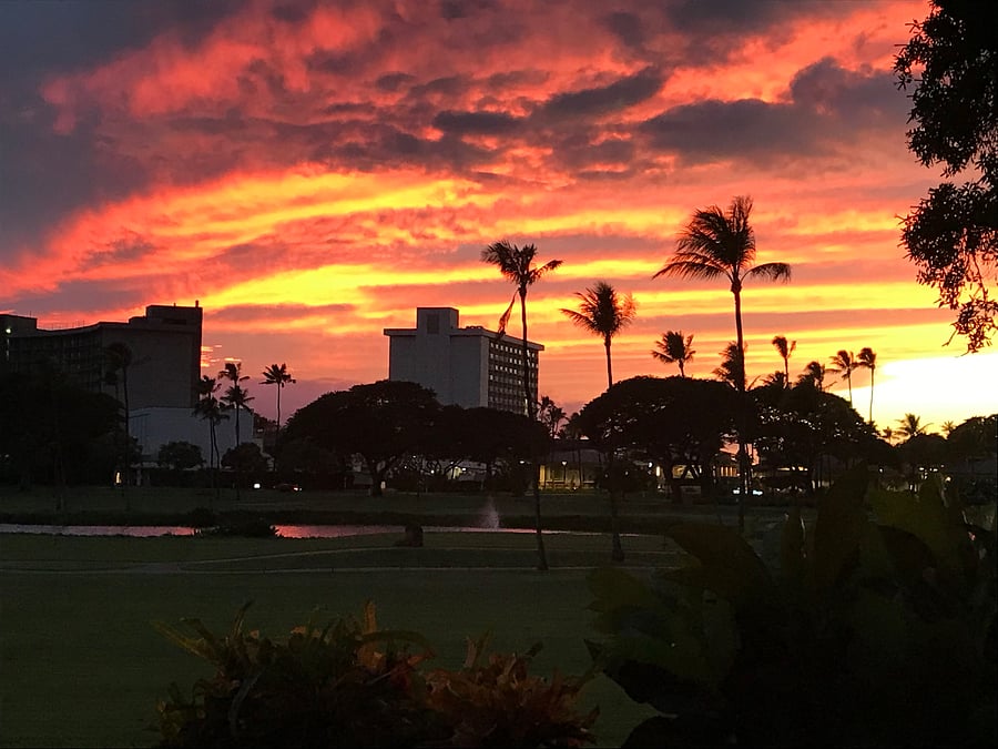 I took this photo just sitting on the back lanai.  None of my photos have been altered so the colors in this sunset are typical at the end of the day in Maui.