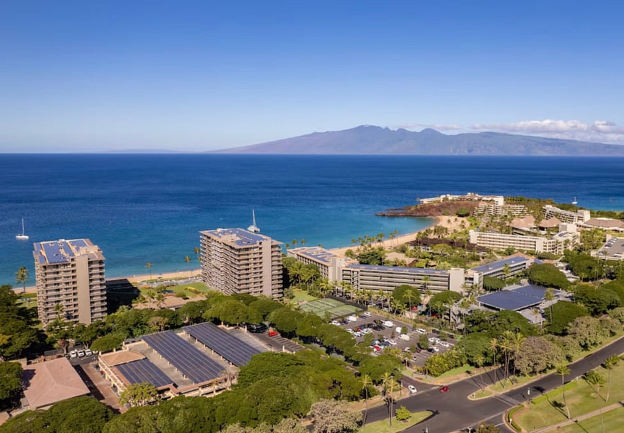 This is an aerial view of Black Rock which shows just how close C102 is to the beach.  The only thing between us and the beach is the 16th hole of the golf course and the private parkway used just for the Kaanapali Resort area.