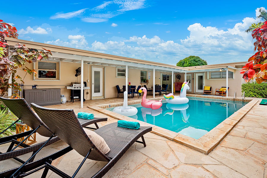 Your pool oasis awaits- our oversized swimming pool is perfect for doing laps or floating you days away.