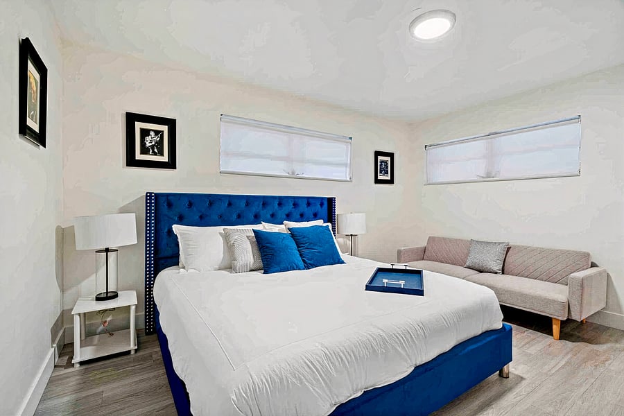 King Suite # 2 with en-suite bathroom & walk on closet
This room features a workspace and Sofa that converts to a bed (futon style)
Optional two twin beds can be set up for additional guest.
This is separate suite perfect for grand parents or for a little extra privacy