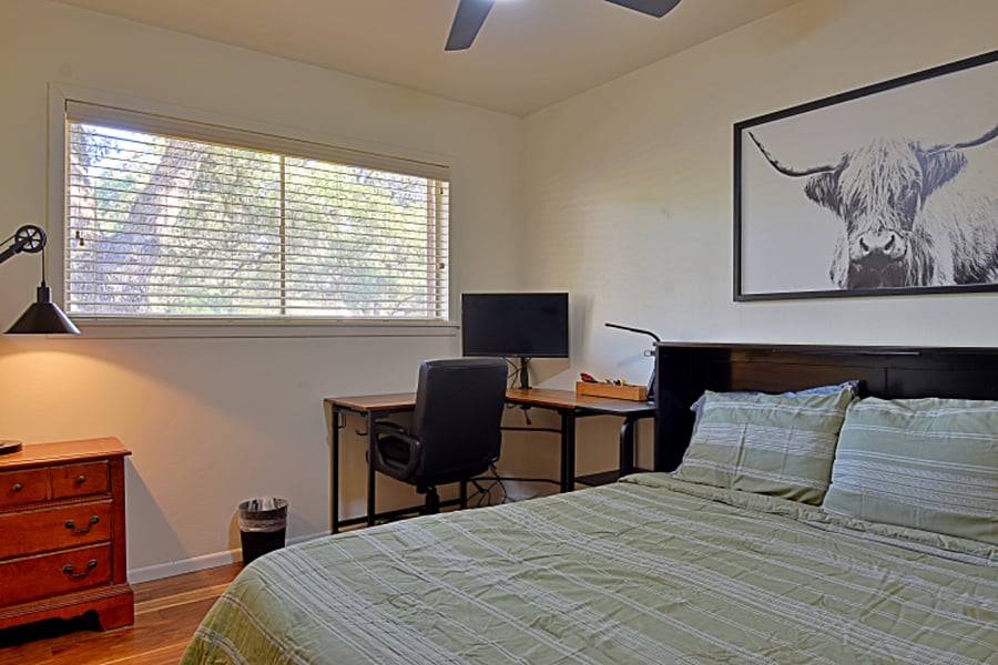 Murphy bed chest allows for easy transition from office to bedroom 