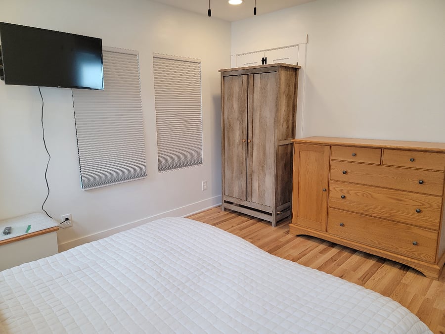 Black out blinds, plenty of storage.