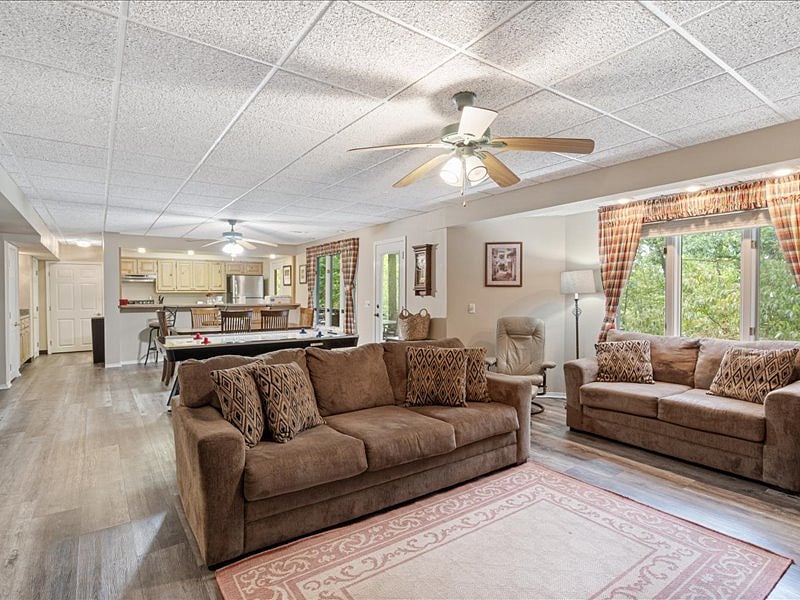 lower level living room, covered patio access