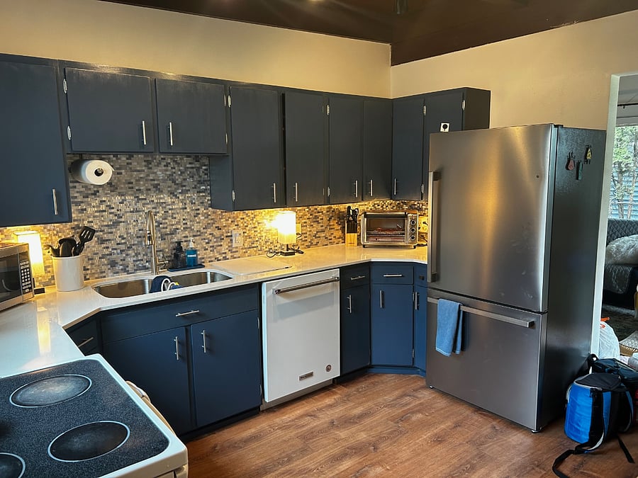 Full size refridgerator and very quiet dishwasher.