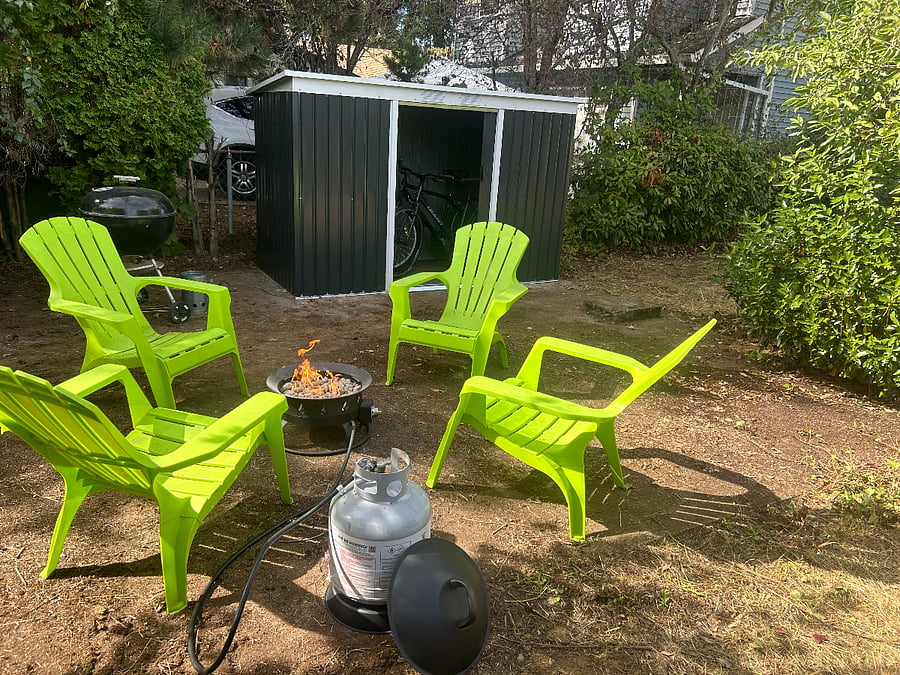 Gas fire pit on back patio