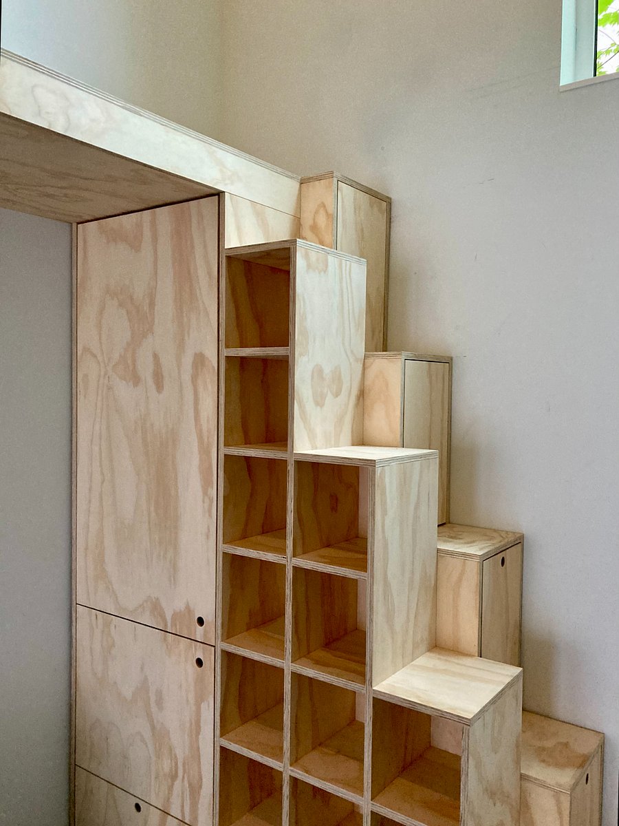 View of 'Tansu' stair/cabinet for storage and access to loft.