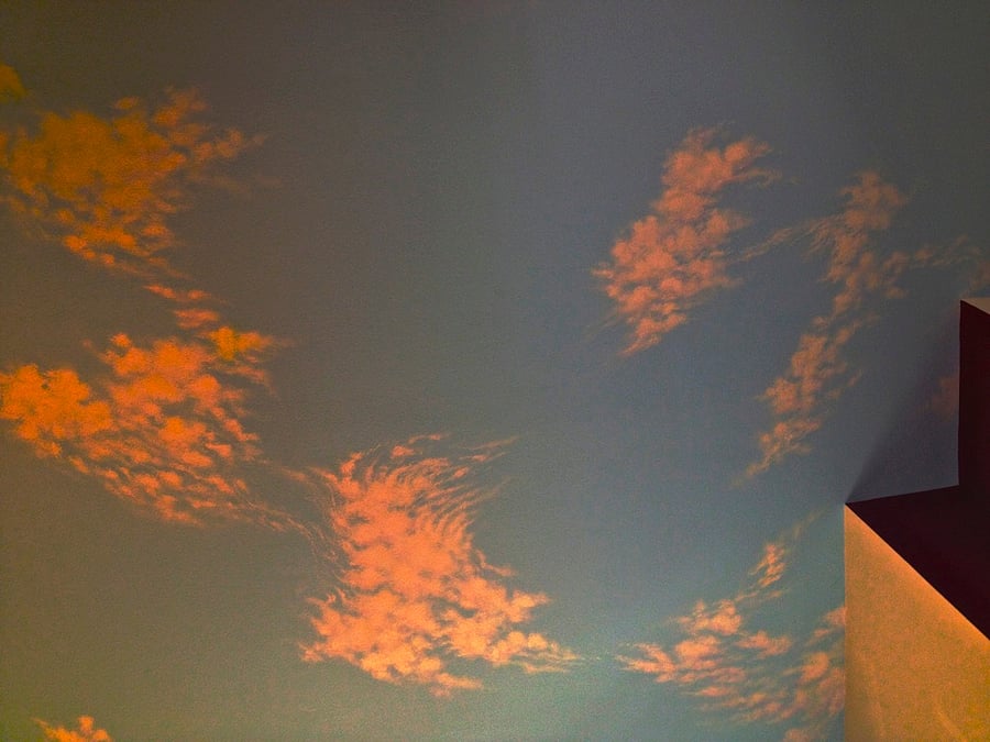Vaulted living room ceiling sky mural painted by renowned artist, David Legaspi