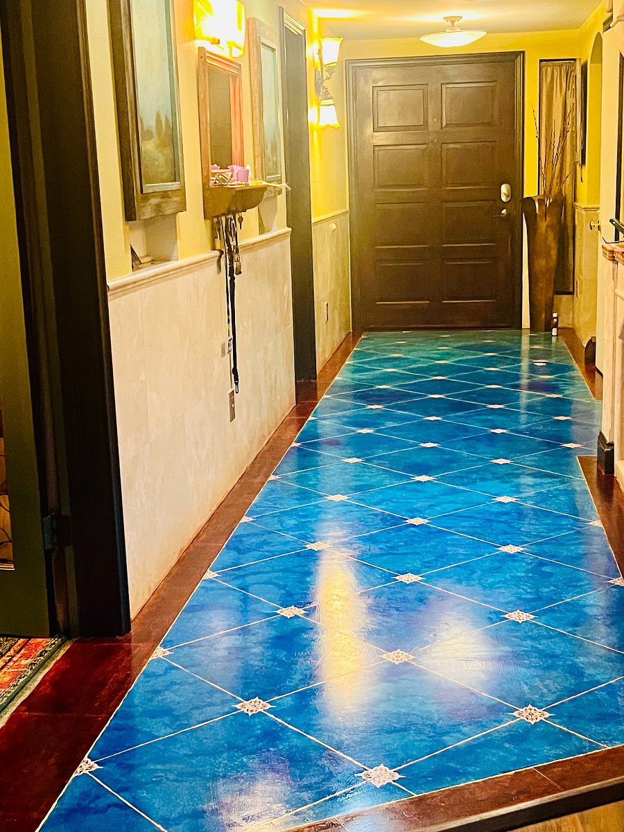 Stained travertine floor.