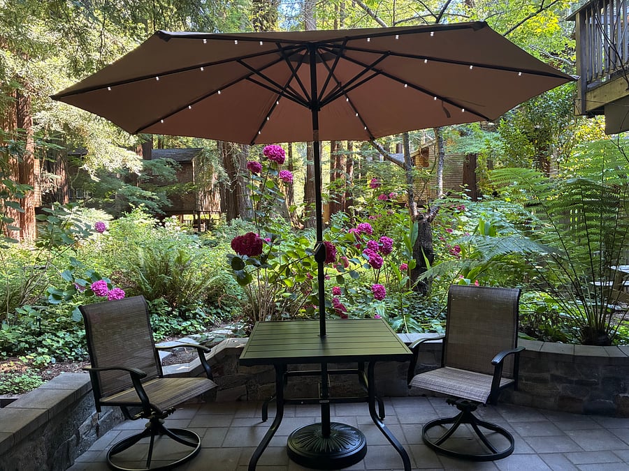 Solar powered lights built into umbrella
