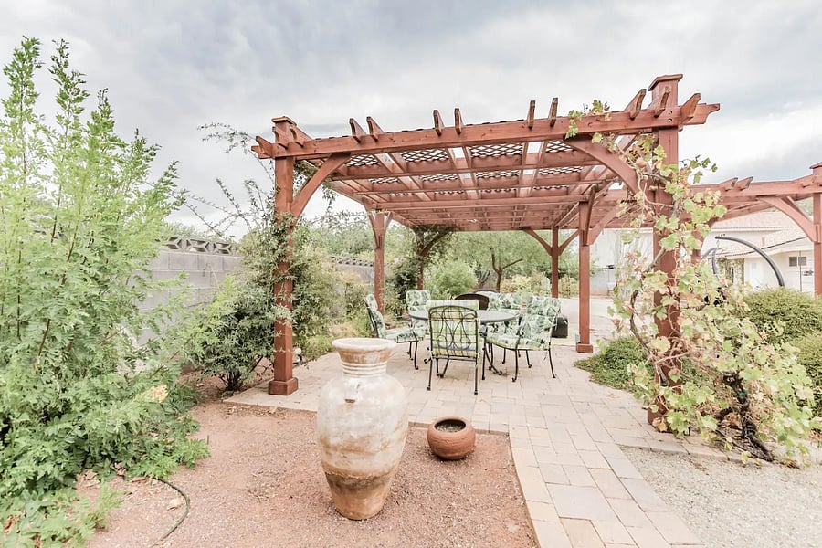 Pergola in shared backyard