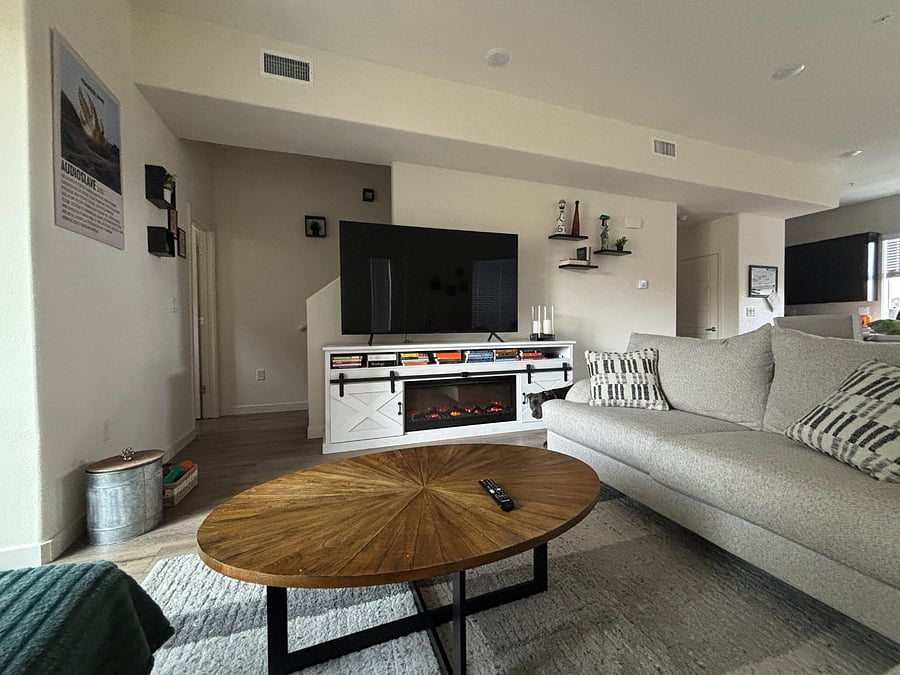 Living room with 80" smart TV