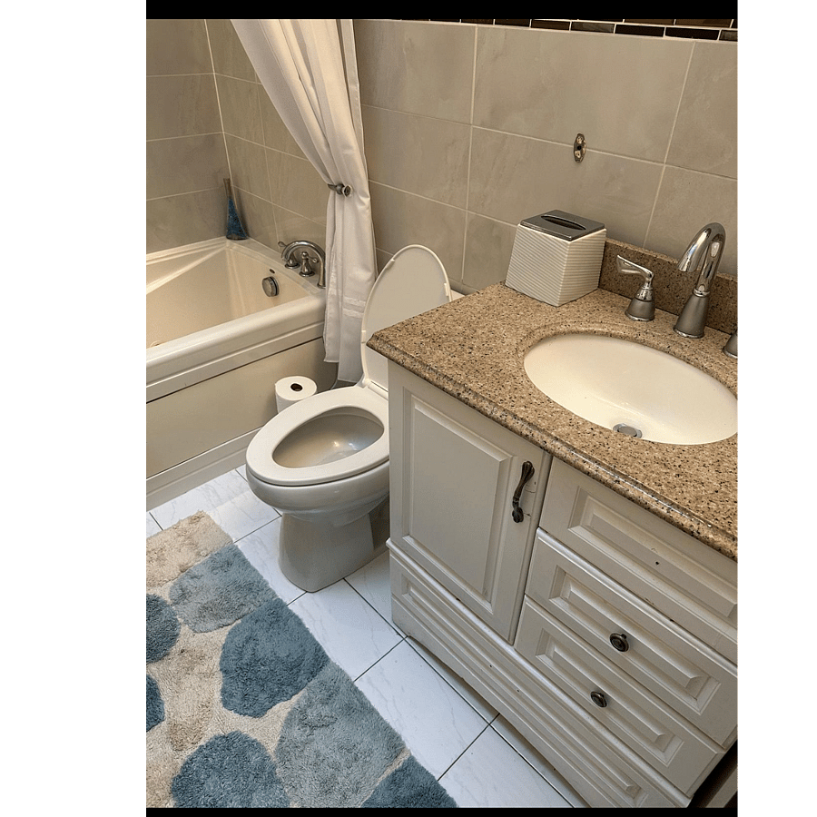 toilet, sink, rain shower, tub/jacuzzi