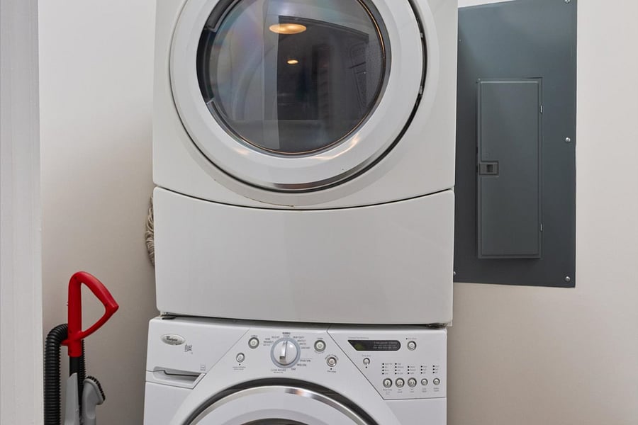 Stacking washer and dryer.