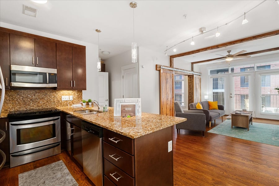 Family room and kitchen.