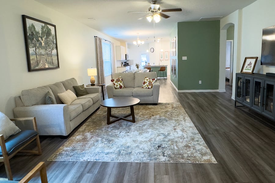 Comfortable living room with sleeper sofa and loveseat.