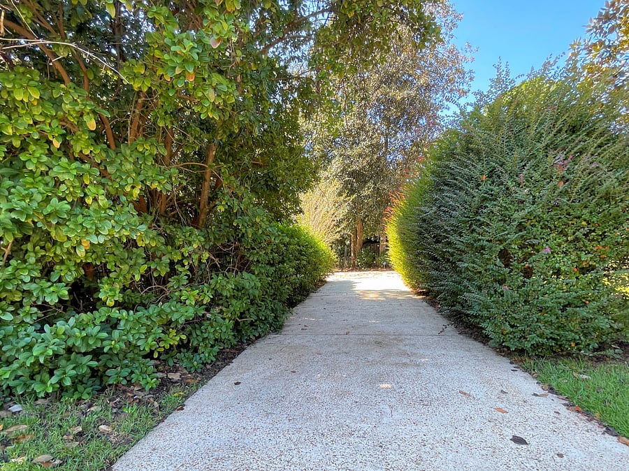 Private rear driveway with enough space for work trucks