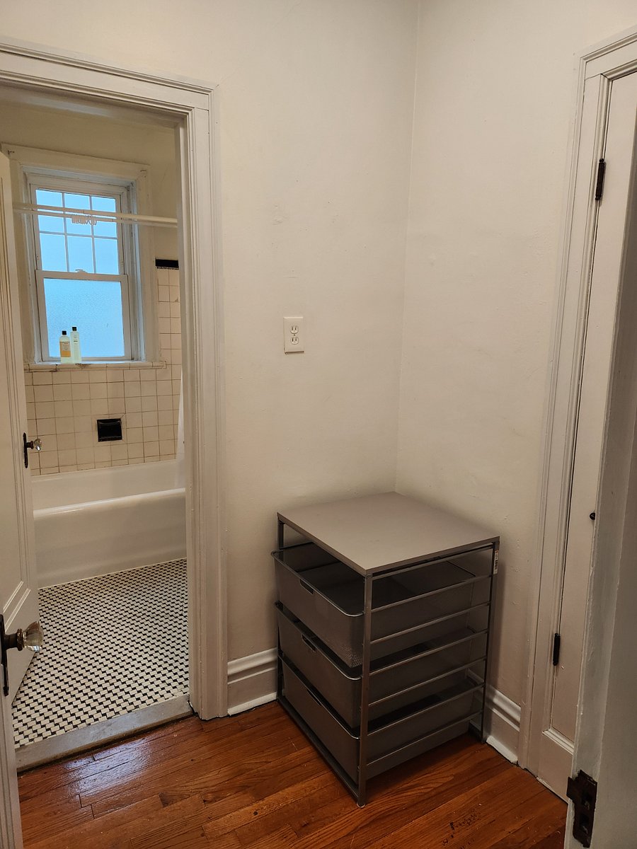 Changing nock by bathroom.