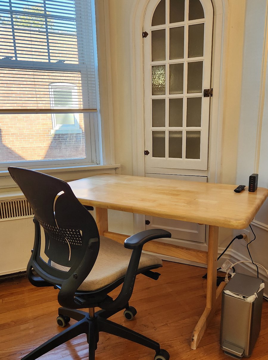 Work desk and chair with fast charging station.