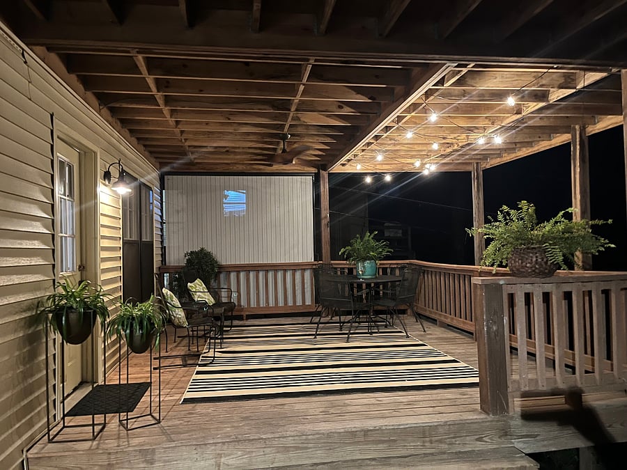 Private porch at night 
