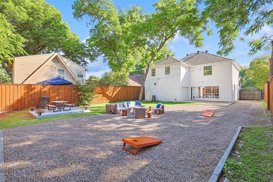 Backyard Oasis featuring: Picnic Area, Firepit w/Patio Seating, Tree Lounge Swing, Cornhole, Patio Lights