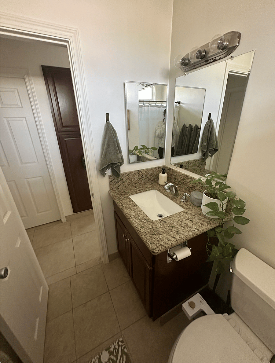 Bathroom storage - yours. I will have toilet paper stored only.
