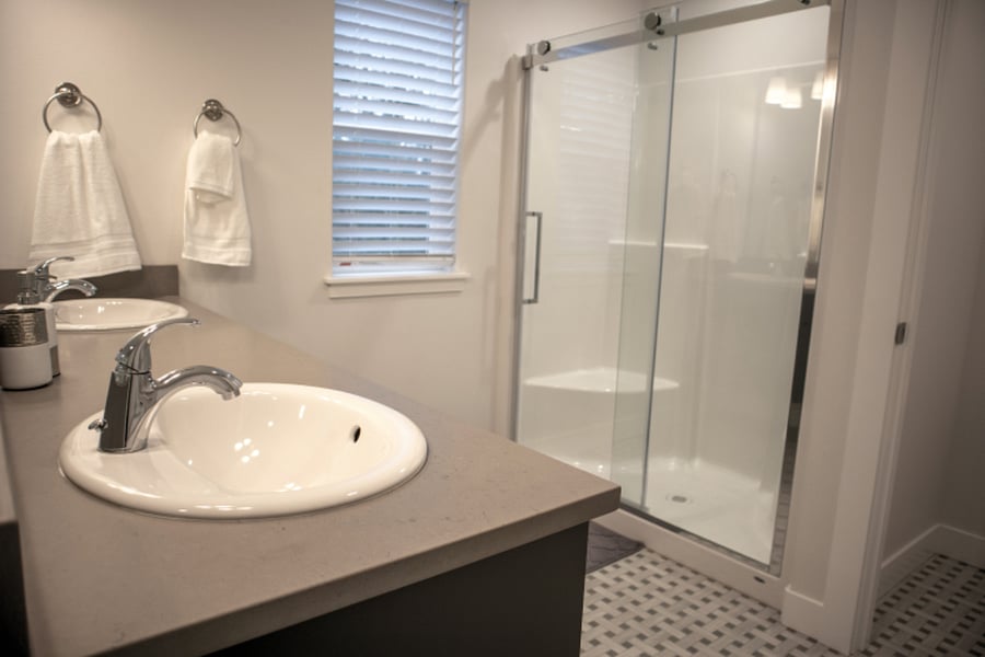 Shower with sliding glass door