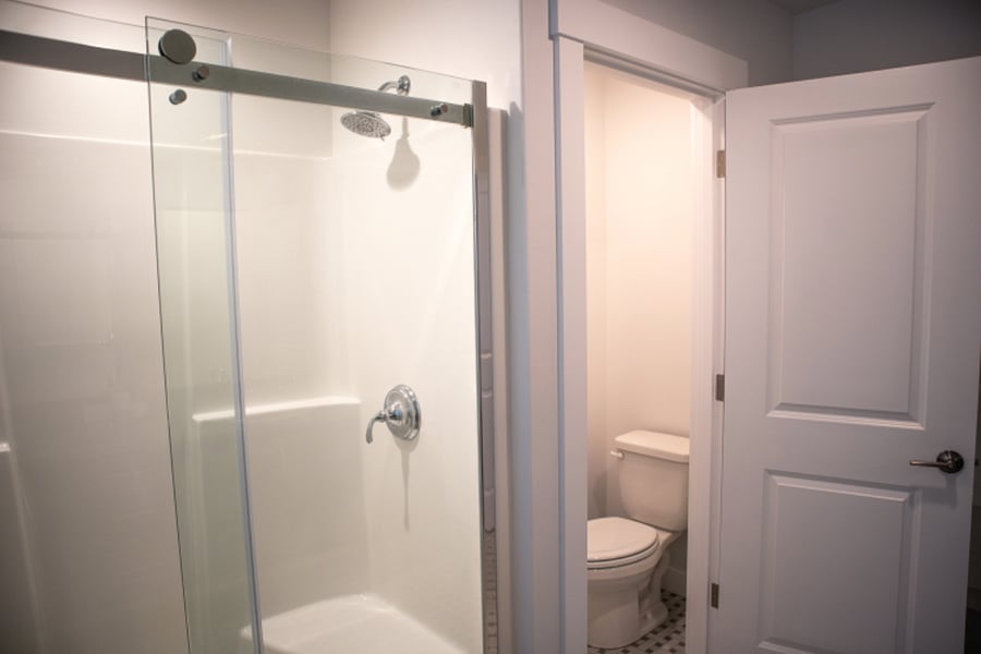 Glass shower door and private water closet