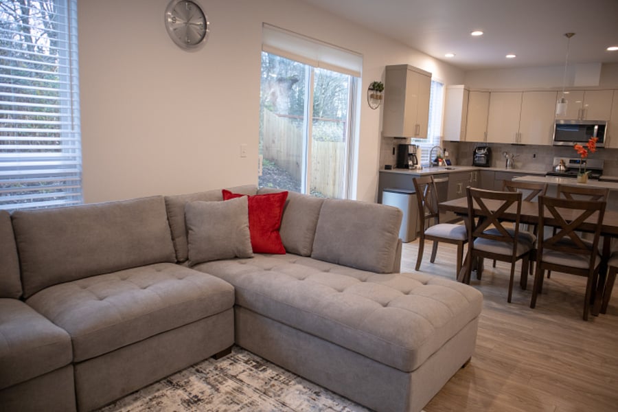 Open concept living, dining and kitchen