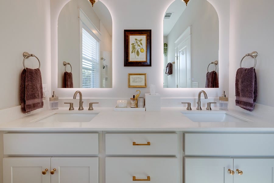 Master bathroom sink view - LED mirrors