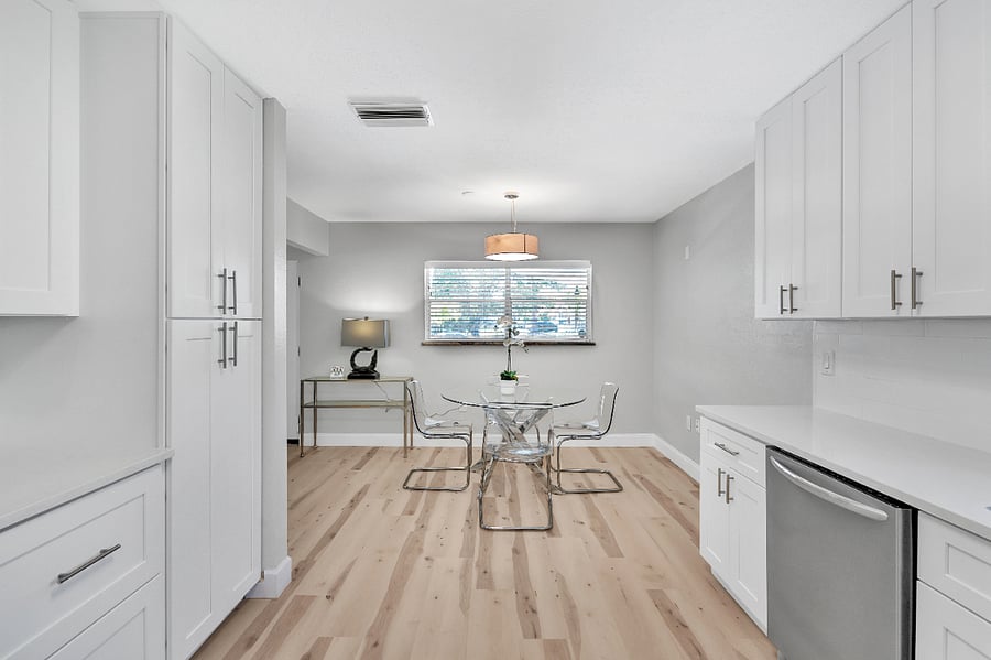 View from kitchen to dining area.