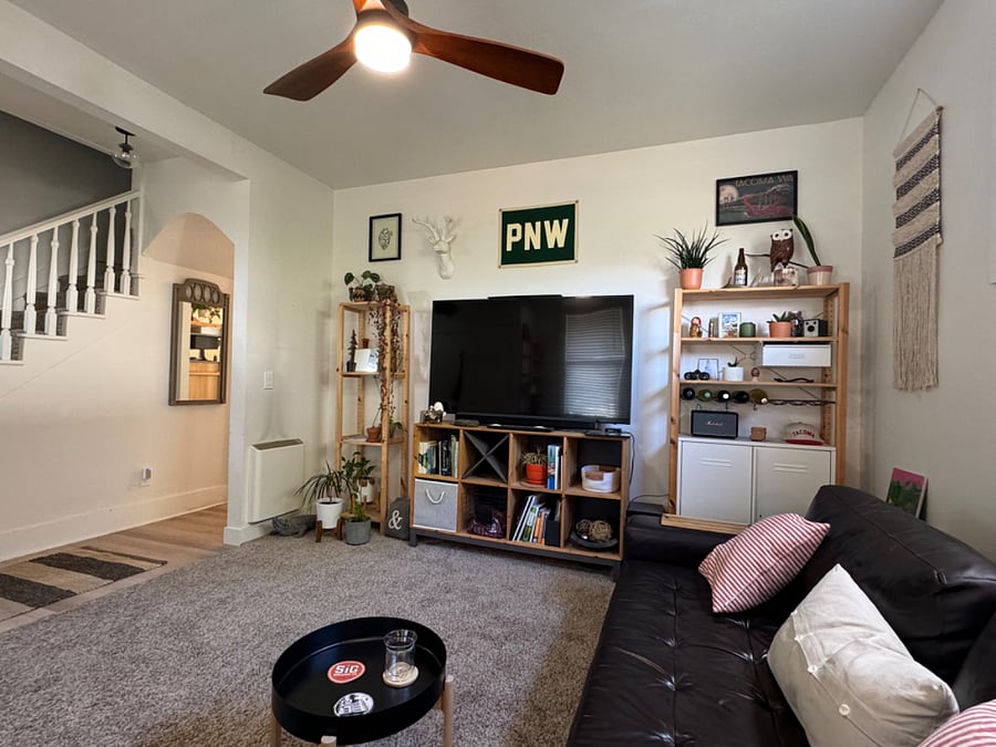 Shared living room. 60" TV & Apple TV w/multiple streaming services.