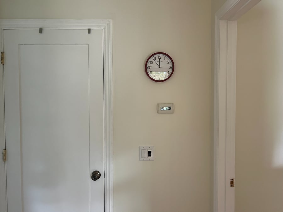 Hallway connecting bathroom and bedroom. 