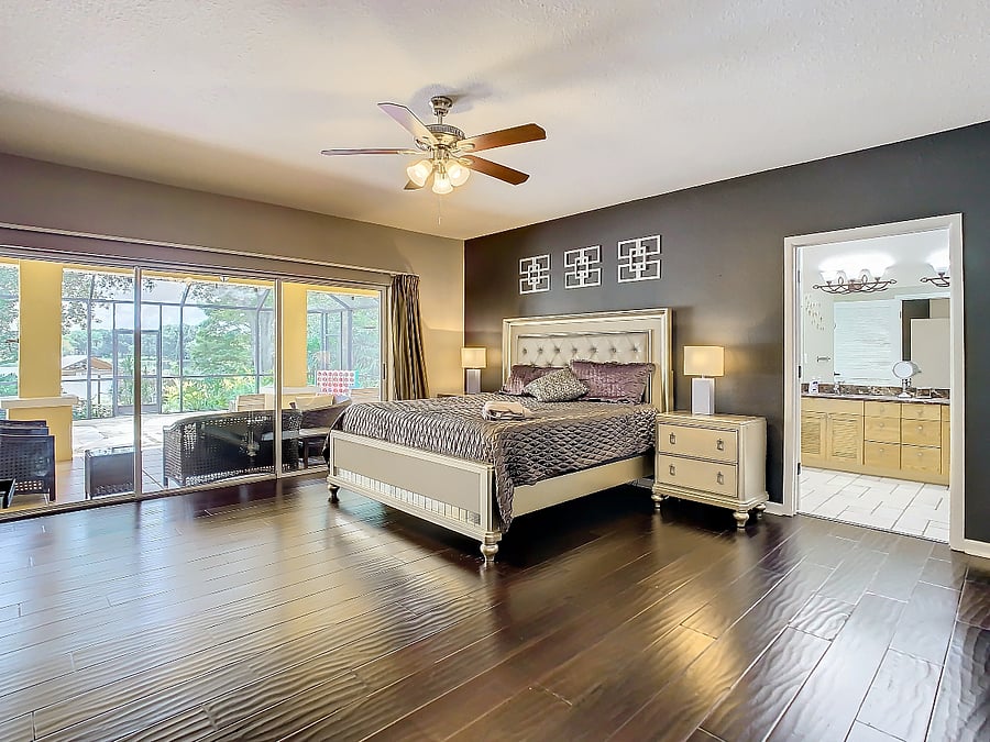 Main Bedroom is spacious and has great views.  Also featured is a large walk in closet and private bathroom with separate shower.