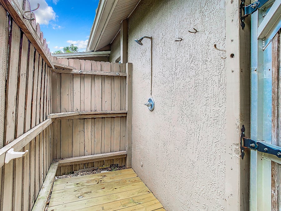 Tucked away on the south side of the house...Hot and cold water make this private outdoor shower a guest favorite!