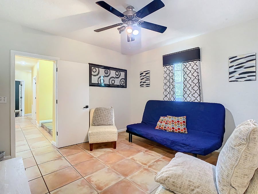 This bonus living room is just outside bedrooms 3 and 4.  There is a queen size futon to accomodate an extra guest if needed.