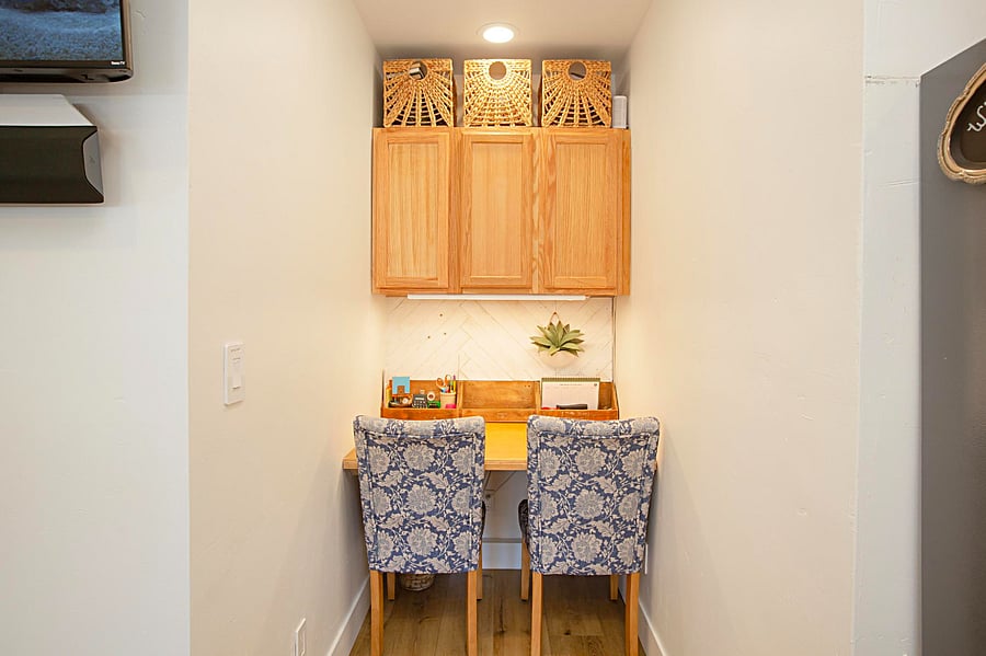 Need to work from home? No problem perfect spaces provided for you to get some work done with some basic office supplies to get you started. High speed, Internet, and printer available for your office needs. Plenty of storage overhead and baskets in cabinets.